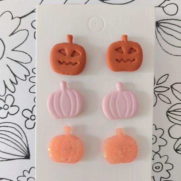 Jewelry - Orange and Pink Pumpkin Halloween Earrings